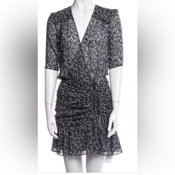 Veronica Beard Dakota Flounce Printed Black and Blue Mini Dress Size 10 - Picture 1 of 13